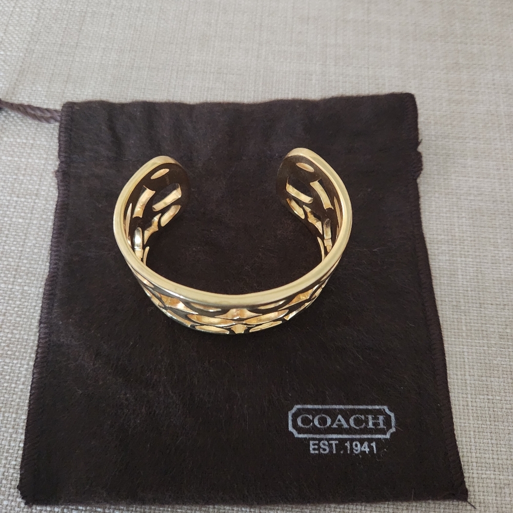 Rare Vintage Coach Gold Signature Monogram Cuff Bangle With Dust Bag - Picture 9 of 11